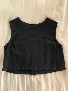 Black Linen Cropped Tank Top